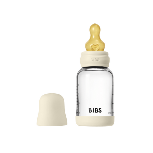Biberon anticolici din sticlă, 120ml, tetină latex flux lent, Ivory, BIBS