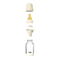 BIBS - Set complet biberon din sticla anticolici cu tetina din latex, flux lent, 120 ml, Ivory