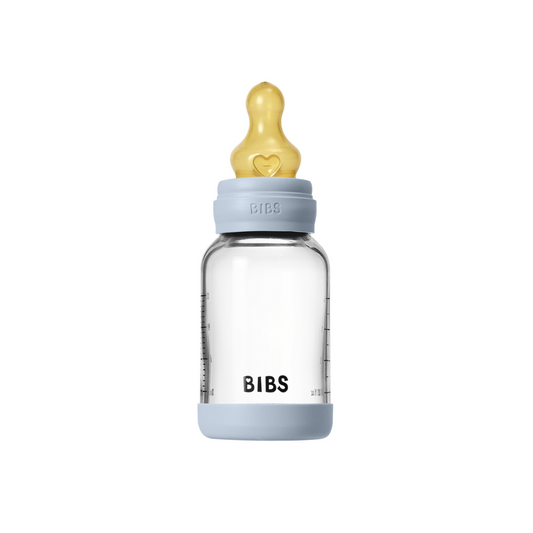 Biberon anticolici din sticlă, 120ml, tetină latex flux lent, Baby Blue, BIBS