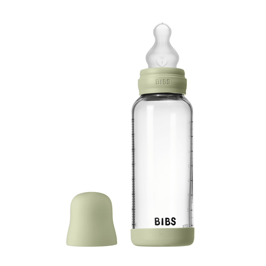 BIBS - Set complet biberon din sticla anticolici cu tetina din silicon, flux mediu, 240 ml, Sage