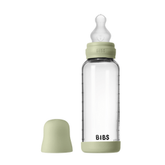 BIBS - Set complet biberon din sticla anticolici cu tetina din silicon, flux mediu, 240 ml, Sage