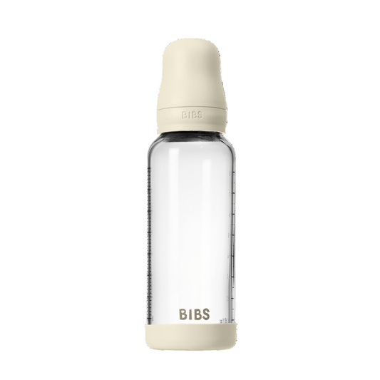 Biberon anticolici din sticlă, 240ml, tetină latex flux mediu, Ivory, BIBS