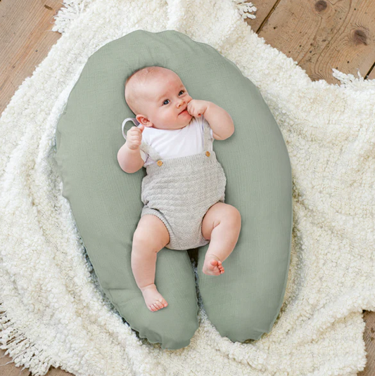 Doomoo - Perna mare 3 in 1 Comfy Big Tetra Green din bumbac organic: perna gravide, suport pentru hranire, suport pentru bebe