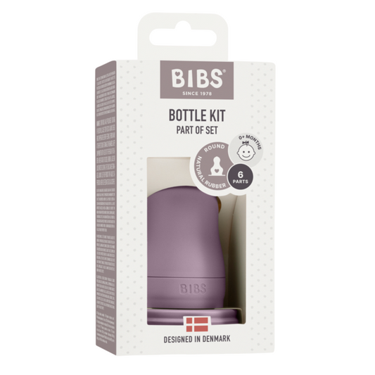 Kit biberon din sticlă anticolici, tetină latex, Mauve, BIBS