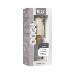 BIBS - Set complet biberon Boheme din sticla anticolici cu tetina din latex, flux lent, 120 ml, Ivory
