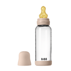 BIBS - Set complet biberon din sticla anticolici cu tetina din latex, flux mediu, 240 ml, Blush