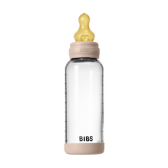 BIBS - Set complet biberon din sticla anticolici cu tetina din latex, flux mediu, 240 ml, Blush