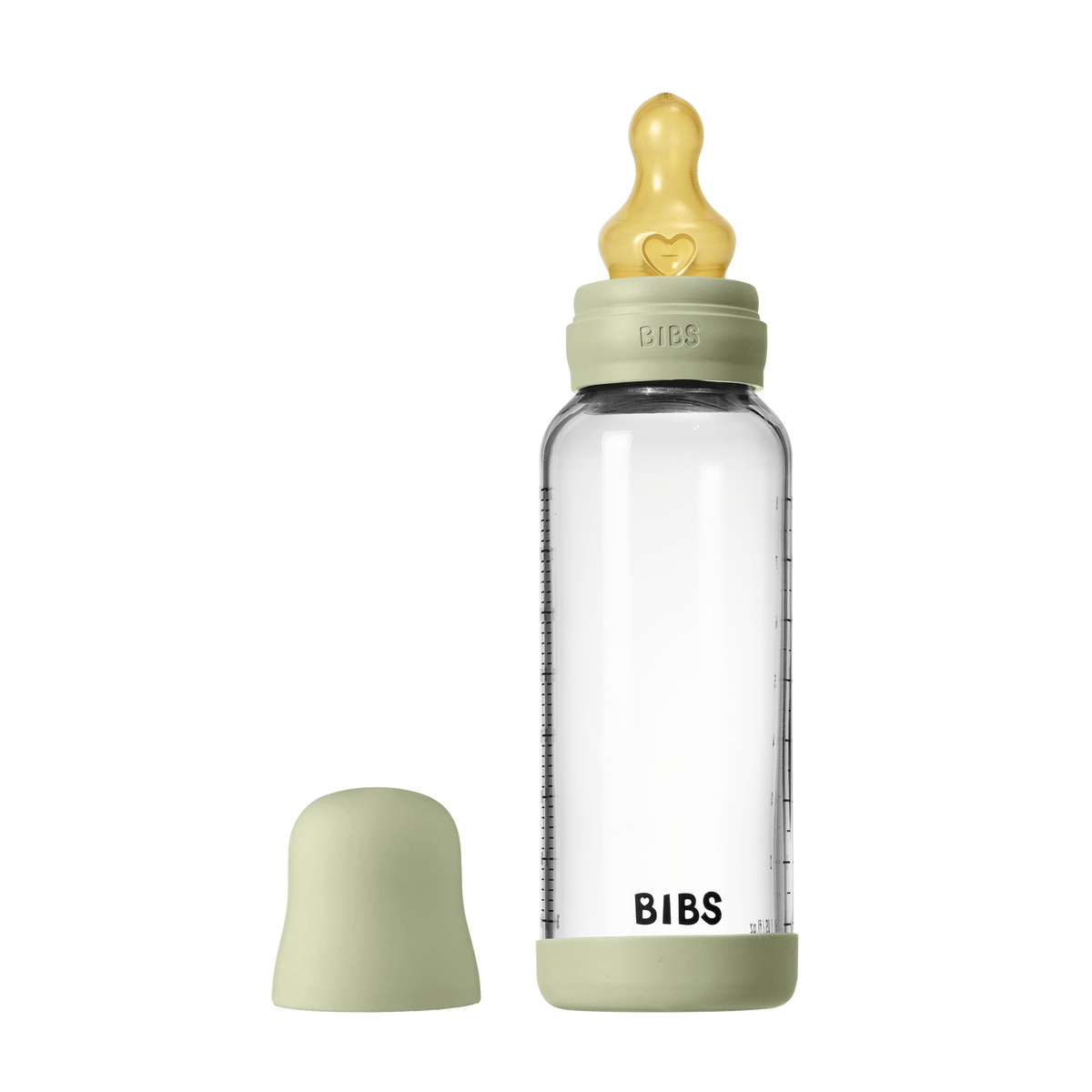 BIBS - Set complet biberon din sticla anticolici cu tetina din latex, flux mediu, 240 ml, Sage