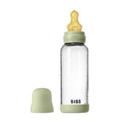 BIBS - Set complet biberon din sticla anticolici cu tetina din latex, flux mediu, 240 ml, Sage
