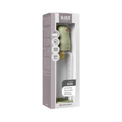 BIBS - Set complet biberon din sticla anticolici cu tetina din latex, flux mediu, 240 ml, Sage