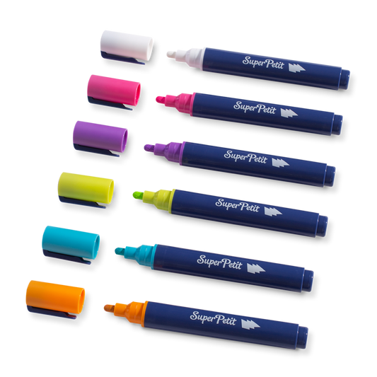 Carioci lavabile, pentru geamuri, 6 culori, Super Petit