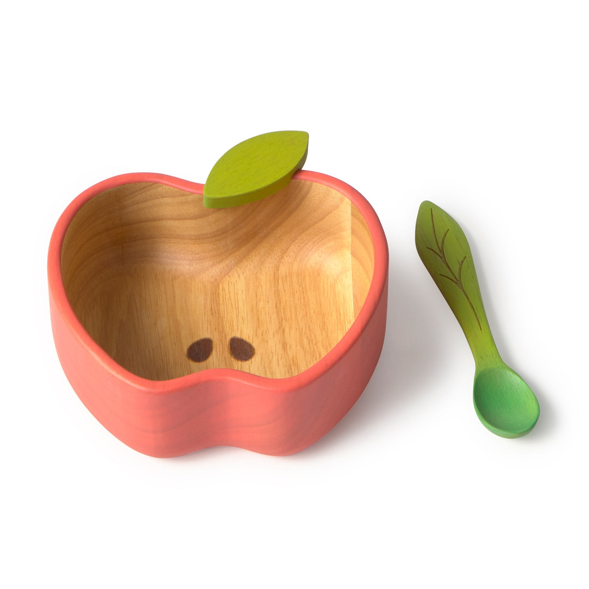 Set bol și linguriță pentru bebeluși, lemn de hevea natural, mărul Pepa, Oli&Carol