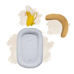 Set Ritual Primul An - Baby Nest, Pernă de alăptat, Jucărie dentiție - Classic Stripes Blue