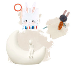 Set Ritual de Seară - Lampă de veghe, Doudou, Carte senzorială - Lune