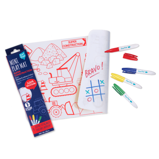 Planșă de colorat reutilizabilă, silicon, mini, 4 carioci, Pe Șantier, Super Petit