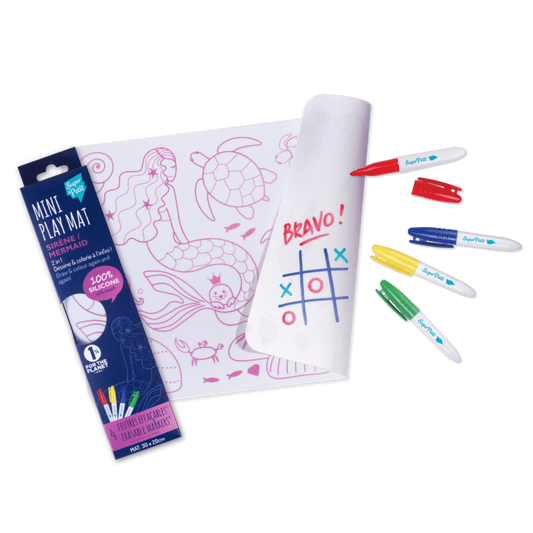 Planșă de colorat reutilizabilă, silicon, mini, 4 carioci, Mica Sirenă, Super Petit