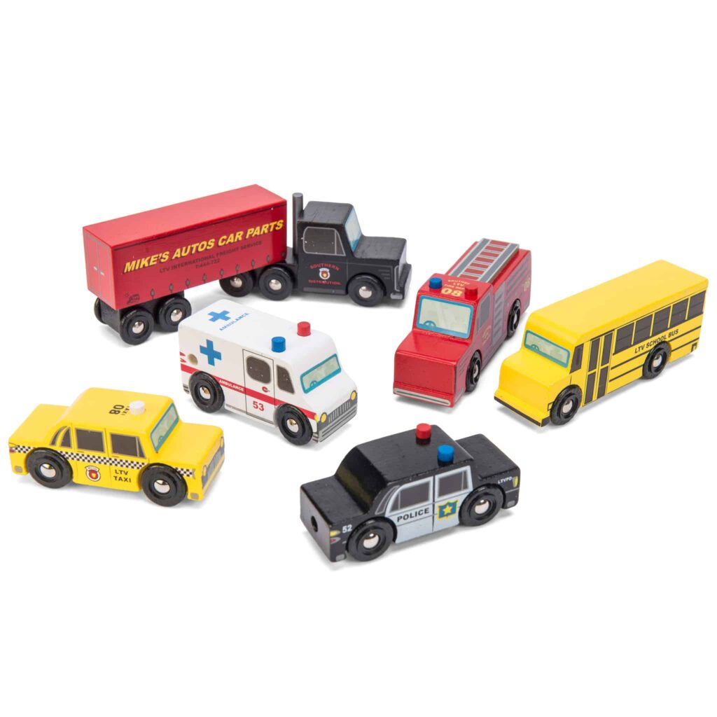 Set mașinuțe de jucărie, lemn, 6 vehicule, New Yorkeze, Le Toy Van