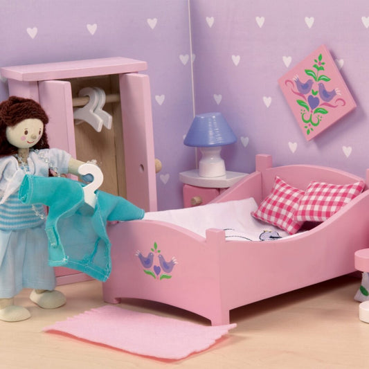 Mobilier căsuța de păpuși, lemn, 5 piese, Dormitor Sugar Plum, Le Toy Van