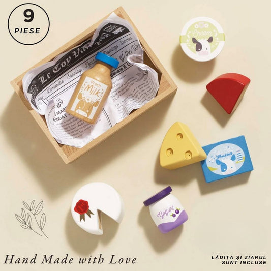 Lădiță de jucărie cu lactate, lemn, 7 piese, Le Toy Van