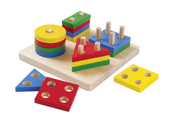 Jucărie de sortat, lemn, Tablă cu forme geometrice Montessori, Plan Toys