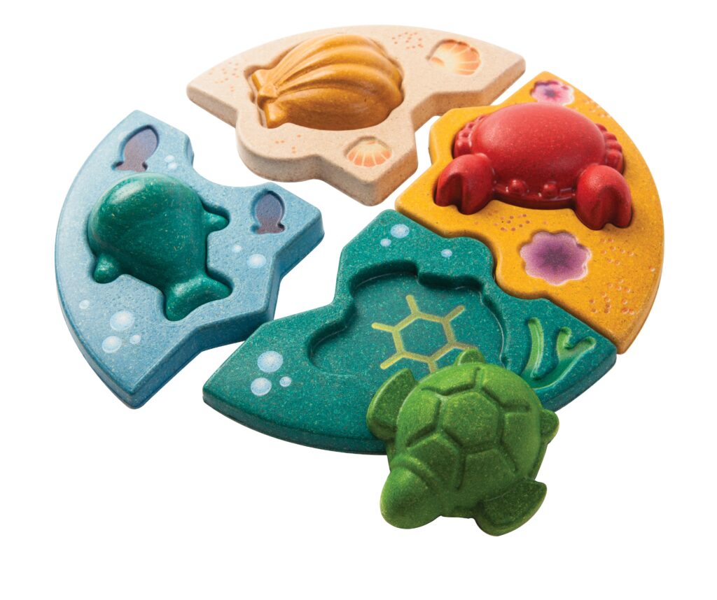 Puzzle bebe, 4 piese, lemn, Animale Marine, Plan Toys