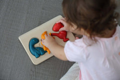 Puzzle bebe, 3 piese, lemn, Dinozauri, Plan Toys