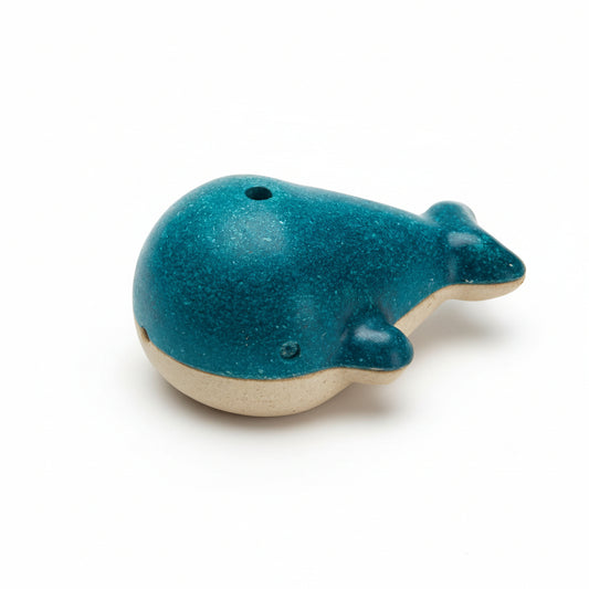 Fluier pentru copii, lemn, balenă multicoloră, Plan Toys