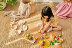 Set fructe și legume de jucărie, lemn, feliabile, 9 piese, Plan Toys