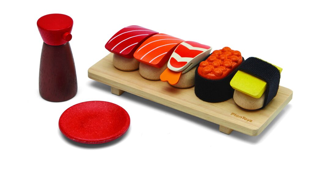 Set sushi de jucărie, lemn, 8 piese, Plan Toys