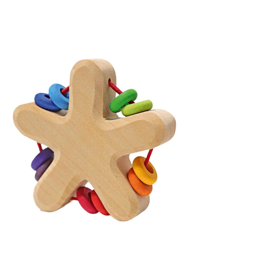 Jucărie zornăitoare, Stea cu mărgele colorate, lemn, Grimms