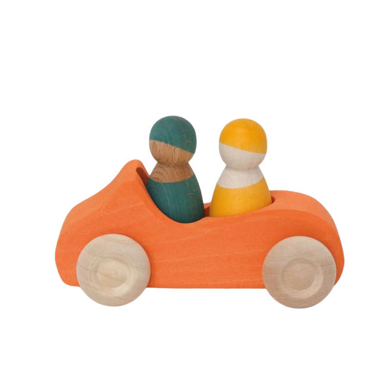 Mașină de jucărie, portocalie, lemn, Grimms