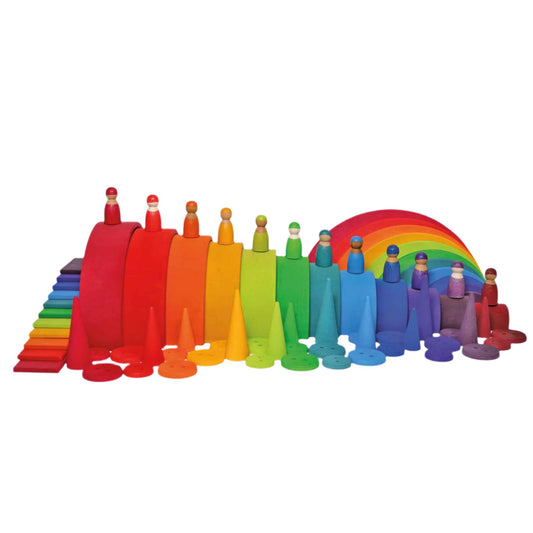 Set de construcție, Figurine Montessori, 12 piese, lemn, Grimms