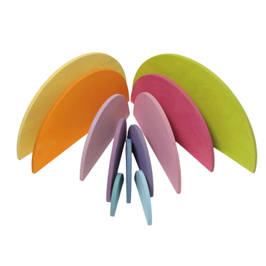 Set de construcție, lemn, Semicercuri Montessori, 11 piese, culori pastelate, Grimms