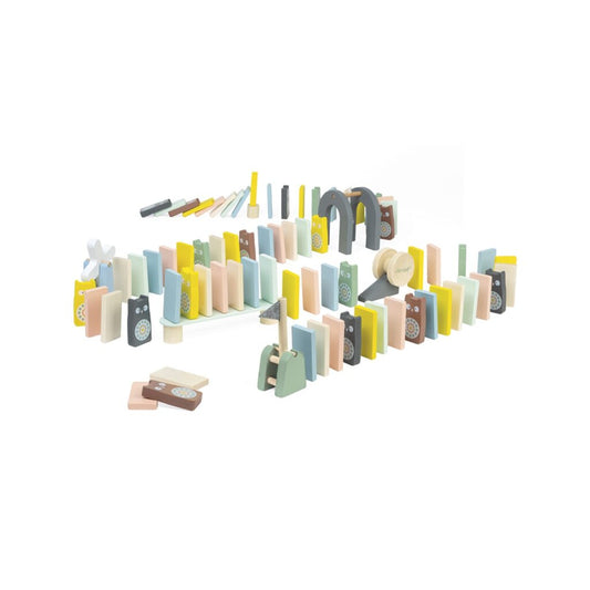 Joc Domino, 100 piese colorate din lemn, Janod