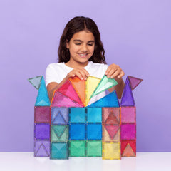 Set de construcție magnetic cu sclipici, 48 piese, Glitter Tiles Pastel & Rainbow, Connetix