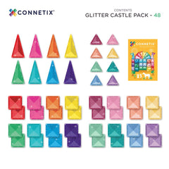 Set de construcție magnetic cu sclipici, 48 piese, Glitter Tiles Pastel & Rainbow, Connetix