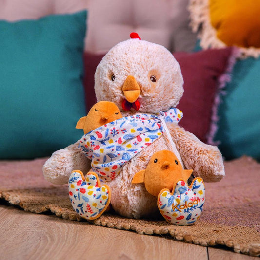Jucărie de pluș, 33cm, Cocoșul tată Paul cu sistem de purtare și 2 pui, Kaloo