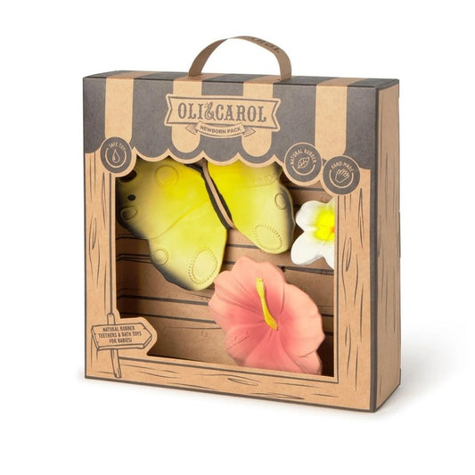Set cadou bebeluși, 3 jucării de dentiție, cauciuc natural, fluture și flori, Oli&Carol