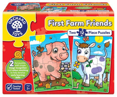 Puzzle bebe, 2 bucăți cu 12 piese, Primii Prieteni de la fermă, Orchard Toys