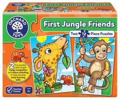 Puzzle bebe, 2 bucăți cu 12 piese, Primii Prieteni din junglă, Orchard Toys