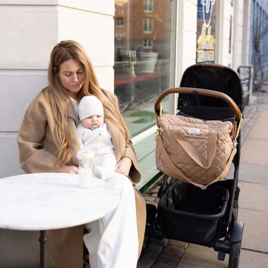 Geantă maternitate mare cu agățători pentru cărucior, Camel, Cam Cam Copenhagen