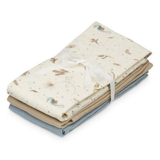 Museline, bumbac organic, 70×70 cm, 3 bucăți, Sea Garden, Cam Cam Copenhagen