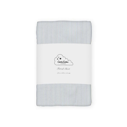 Cearșaf cu elastic pentru pătuț, 60x120cm, bumbac organic, Classic Stripes Blue, Cam Cam Copenhagen