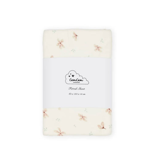 Cearșaf cu elastic pentru pătuț, 60x120cm, bumbac organic, Windflower Creme, GOTS, Cam Cam Copenhagen