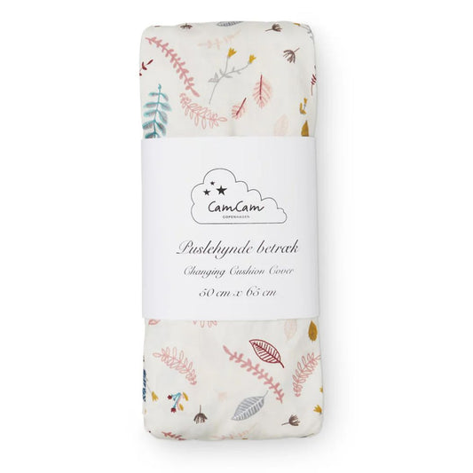 Husă pentru saltea de înfășat, bumbac organic, 65x50cm, Pressed Leaves Rose, Cam Cam Copenhagen