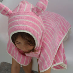 Prosop poncho cu glugă pentru copii, 100 % bumbac, 86 cm, Cotton Candy Pink Stripe, SUNNYLiFE