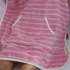 Prosop poncho cu glugă pentru copii, 100 % bumbac, 86 cm, Cotton Candy Pink Stripe, SUNNYLiFE