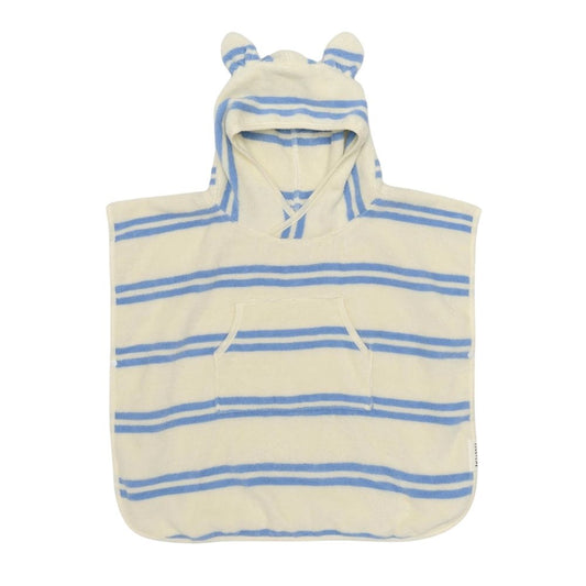 Prosop poncho cu glugă pentru copii, 100% bumbac, 86 cm, Sammy the Seagull Blue Stripe, SUNNYLiFE