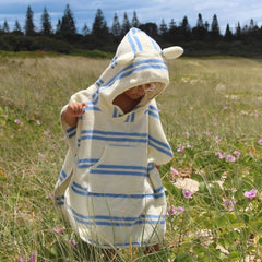 Prosop poncho cu glugă pentru copii, 100% bumbac, 86 cm, Sammy the Seagull Blue Stripe, SUNNYLiFE