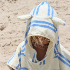Prosop poncho cu glugă pentru copii, 100% bumbac, 86 cm, Sammy the Seagull Blue Stripe, SUNNYLiFE